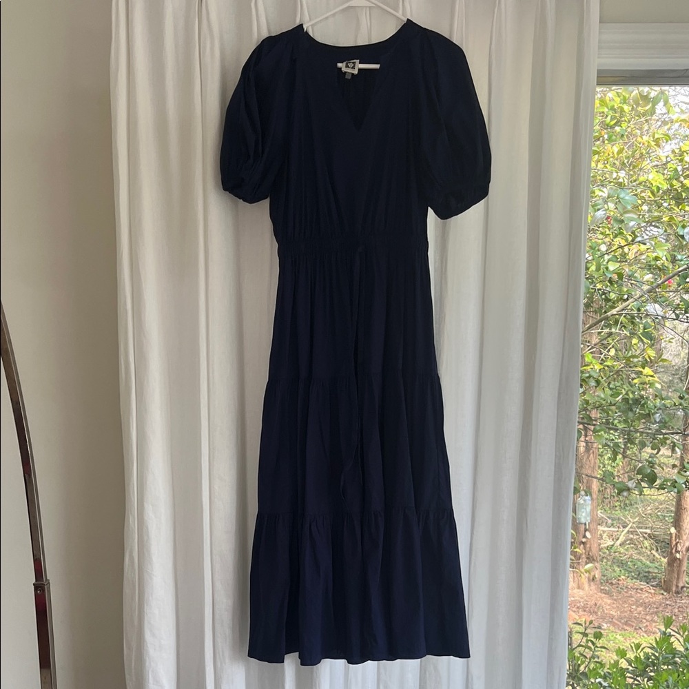 Anne Klein Navy Puff Sleeve Tiered Maxi Dress